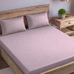 300 TC Checked Cotton Single Bedsheet with Pillow Cover-image-39
