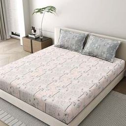 186 TC Floral Print Cotton King-Size Bedsheet with Pillow Covers-image-22