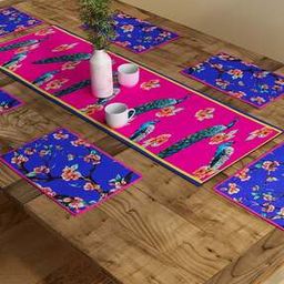 Set of 6 Floral Print Table Placemats & Runner-32