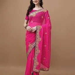 Embroidered Saree with Contrast Border-image-12