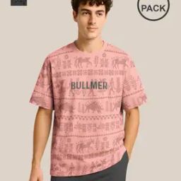 bullmer Men Pack of 2 Graphic Print Oversized Fit Round-Neck T-Shirts-picture-43