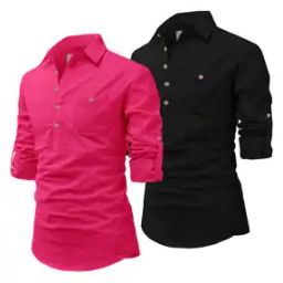 Men Pack of 2 Slim Fit Short Kurtas-20