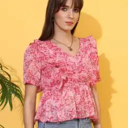 Women Floral Print Regular Fit V-Neck Top-image-69