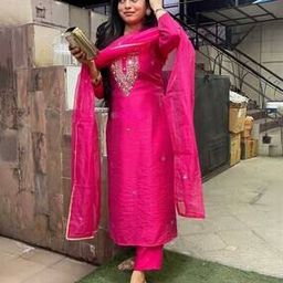 Women Embroidered Straight Kurta with Pants & Dupatta-15