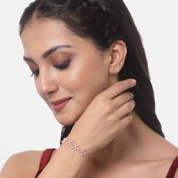 ZENEME Rose Gold-Plated American Diamond Link Bracelet image 2