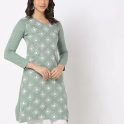 Geometric Print V-Neck Straight Kurta-image-14