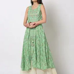 Printed A-Line Dress with Tie-up-image-97