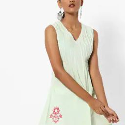 Sleeveless A-line Tunic with Placement Floral Embroidery-image-54