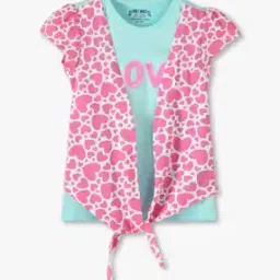 kg frendz for trends select Girls Heart Print Relaxed Fit Round-Neck T-Shirt-picture-22
