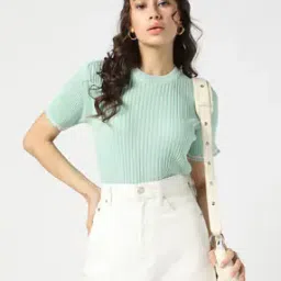 Women Ribbed Round-Neck Regular Fit Sweater-image-85