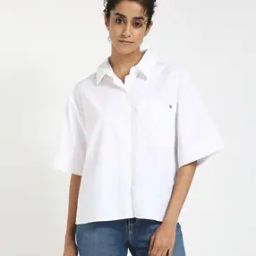 Women Poplin Boxy Fit Shirt with Patch Pocket-image-9