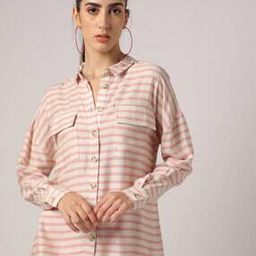Striped Loose Fit Shirt with Flap Pockets-image-26