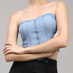 Shein Strapless Asymmetrical Hem Front Zip Corset Top-image-26