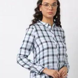 Checked Shirt with Spread Collar-image-49