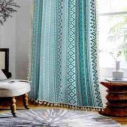 Geometric Print Window Curtain with Tassels-38