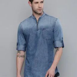 Mid-Wash Slim Fit Short Kurta with Patch Pocket-25