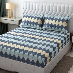 140 GSM Geometric Print Fitted Double Bedsheet with Pillow Covers-image-93