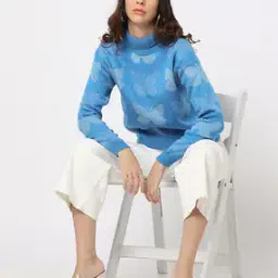 Butterfly Print Turtleneck Pullover-image-3