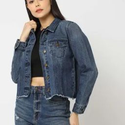 Denim Jacket with Frayed Hem-picture-52