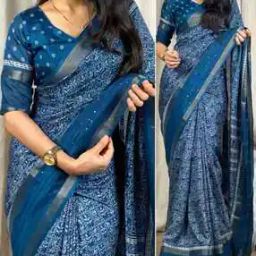 Women Geometric Print Art Silk Saree-image-9