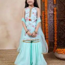 Girls Floral Print Straight Kurta with Sharara & Dupatta-picture-17