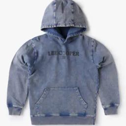 Washed Denim Hoodie with Kangaroo Pockets-picture-19