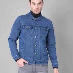 Men Lightly Washed Slim Fit Denim Jacket-image-56