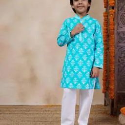 Boys Floral Print Kurta Pyjama Sets-44