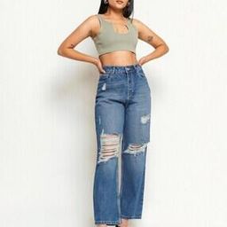 freakins Women Lightly Washed Distressed Straight Fit Jeans-picture-12