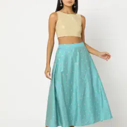 Foil Print Panelled Flared Skirt-picture-34