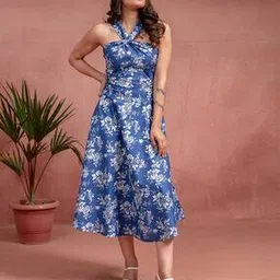 kasya Women Floral Print Halter-Neck Fit & Flare Dress-picture-30