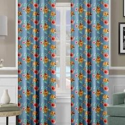 Set of 2 Floral Print Eyelet Window Curtains-10
