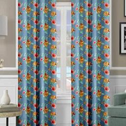 cortina eyelet curtain Set of 2 Floral Print Eyelet Window Curtains image 1