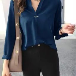 Women V-Neck Relaxed Fit Top-image-17