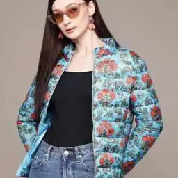 Floral Print Zip-Front Puffer Jacket-picture-2