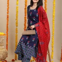 Women Floral Print Straight Kurta Set-40