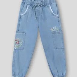 Girls Cotton Joggers with Embroidery-image-110