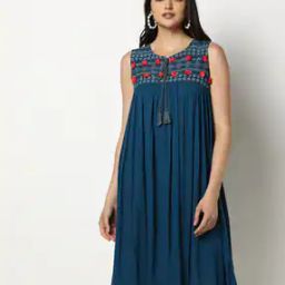 Women Relaxed Fit A-Line Dress with Embroidered-image-4