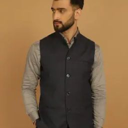 Men Tailored Fit Checked Nehru Jacket-11