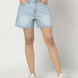 Women Washed Denim Shorts with Insert Pockets-image-9