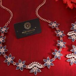 Women Stone-Studded Necklace & Earrings Set-image-57
