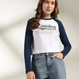 Women Brand Print Regular Fit Crew-Neck T-Shirt-image-22