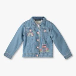 Girls Embroidered Regular Fit Denim Jacket-12