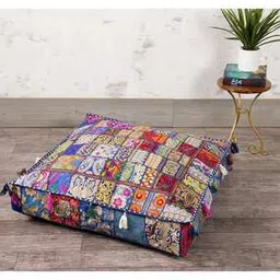 Cotton Khambadiya Pouf Seating Square Cushion Cover-image-8