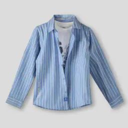 Boys Striped Relaxed Fit Twofer Shirt with Patch Pocket-image-95