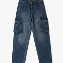 Boys Lightly Washed Straight Fit Cargo Jeans-picture-10