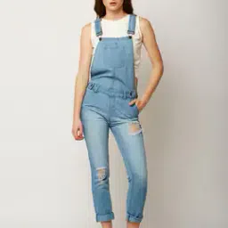 Lightly Washed Distressed Dungarees-picture-1
