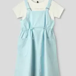 Girls Relaxed Fit Square-Neck Dungarees-image-66