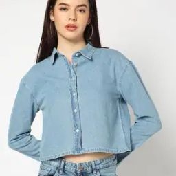 Women Washed Regular Fit Denim Shirt-image-63