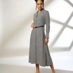 Women Geometric Print Shirt Dress with Belt-image-11